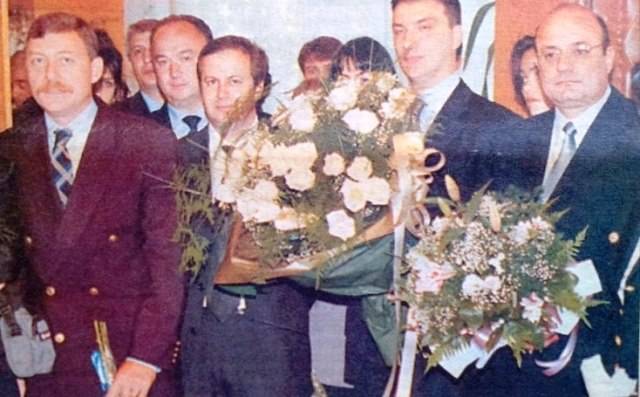 Христо Михайловски и Славчо Христов на сватбата на дъщерята на Костов, Мина, 1999 г.
